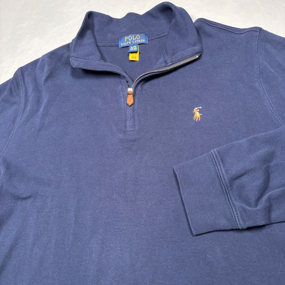 Polo Ralph Lauren Quarter Zip Boys XL 18-20 Navy Blue Cotton Pullover Pony Logo